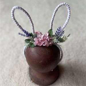 White Pink & Lavender Floral Bunny Ear Headband